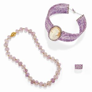 Lot of silver, 18K yellow gold, metal, purple gemstone and diamond jewels