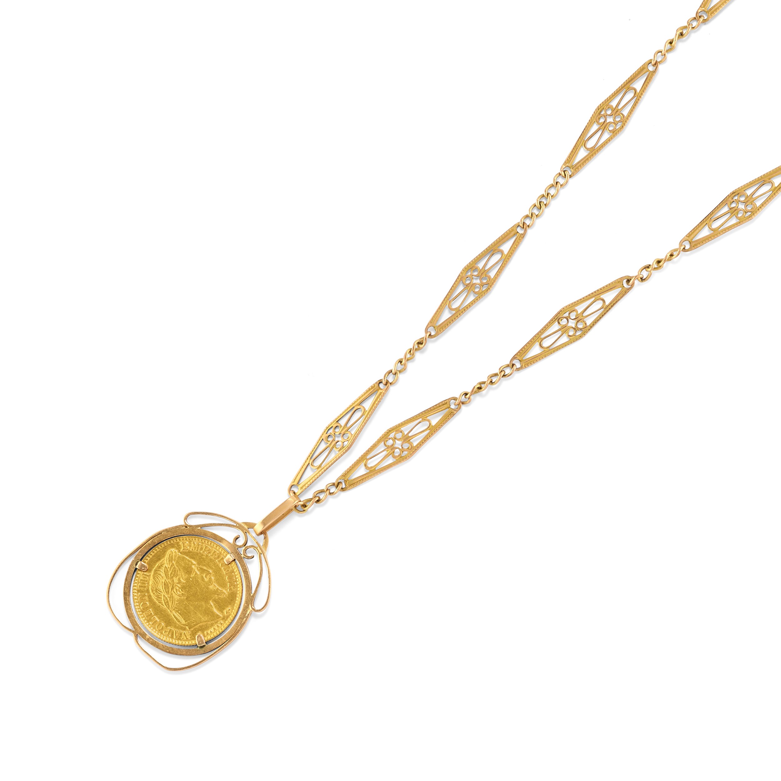 Coppia di spille e collana in oro giallo 9k e 18k con decorazioni smaltate