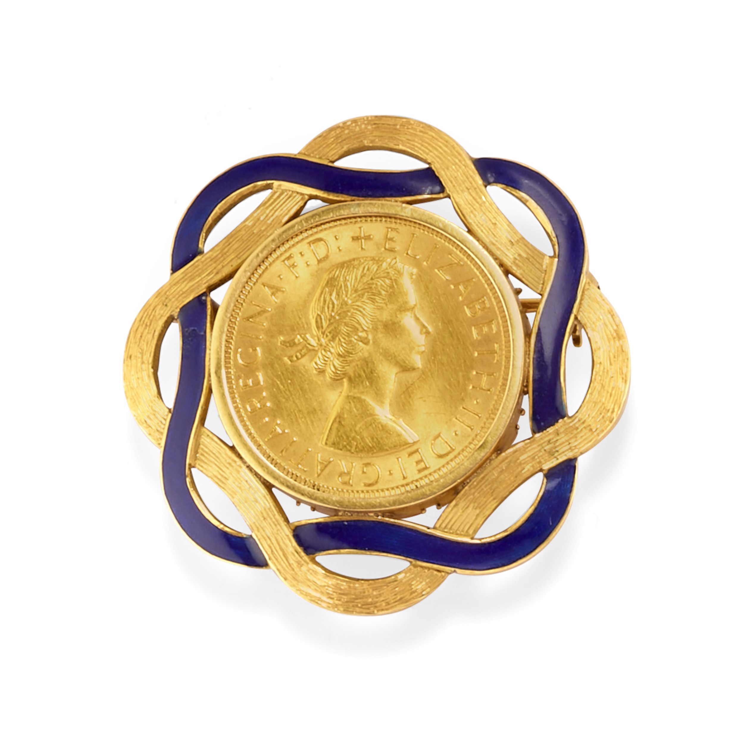 Coppia di spille e collana in oro giallo 9k e 18k con decorazioni smaltate