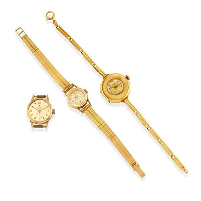 Tre orologi, oro giallo 18k, carica manuale