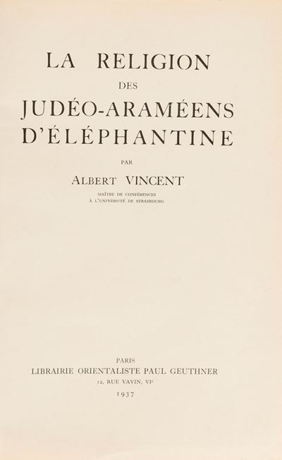 La Religion des Judeo-Arameens d'Elephantine, 1937