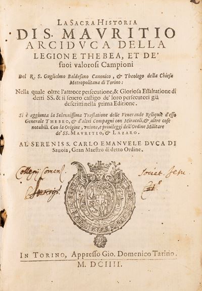 La Sacra Historia di S. Mauritio Arciduca della Legione Thebea Et De' Suoi Valorosi Campioni