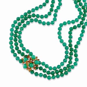A 18K two-color gold, chrysoprase, diamond and quartz necklace