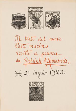The text of the new Marine Pact written in pen by Gabriele D'Annunzio