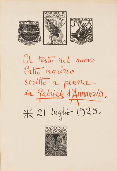 Il Testo del Nuovo Patto Marino Scritto a Penna da Gabriele D'annunzio
