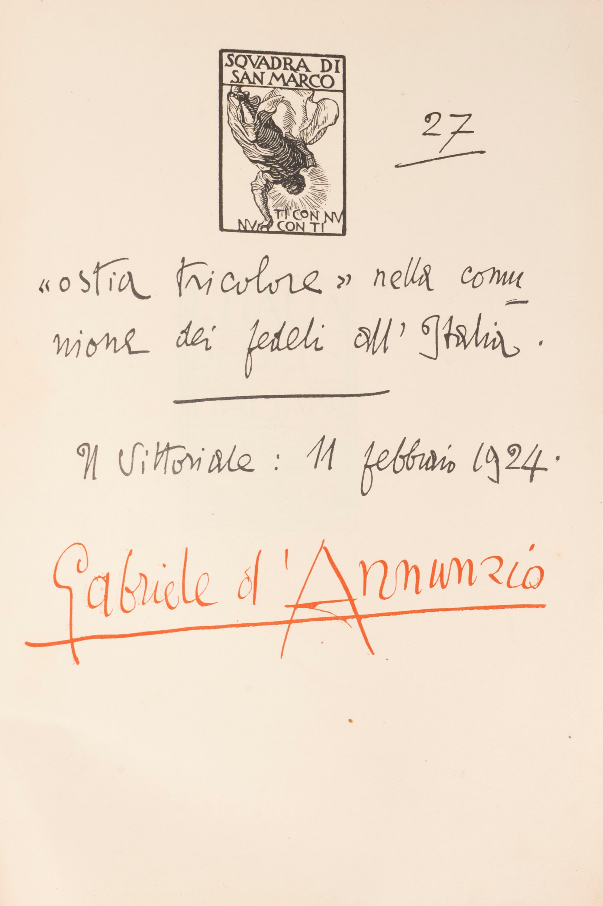 Il Testo del Nuovo Patto Marino Scritto a Penna da Gabriele D'annunzio