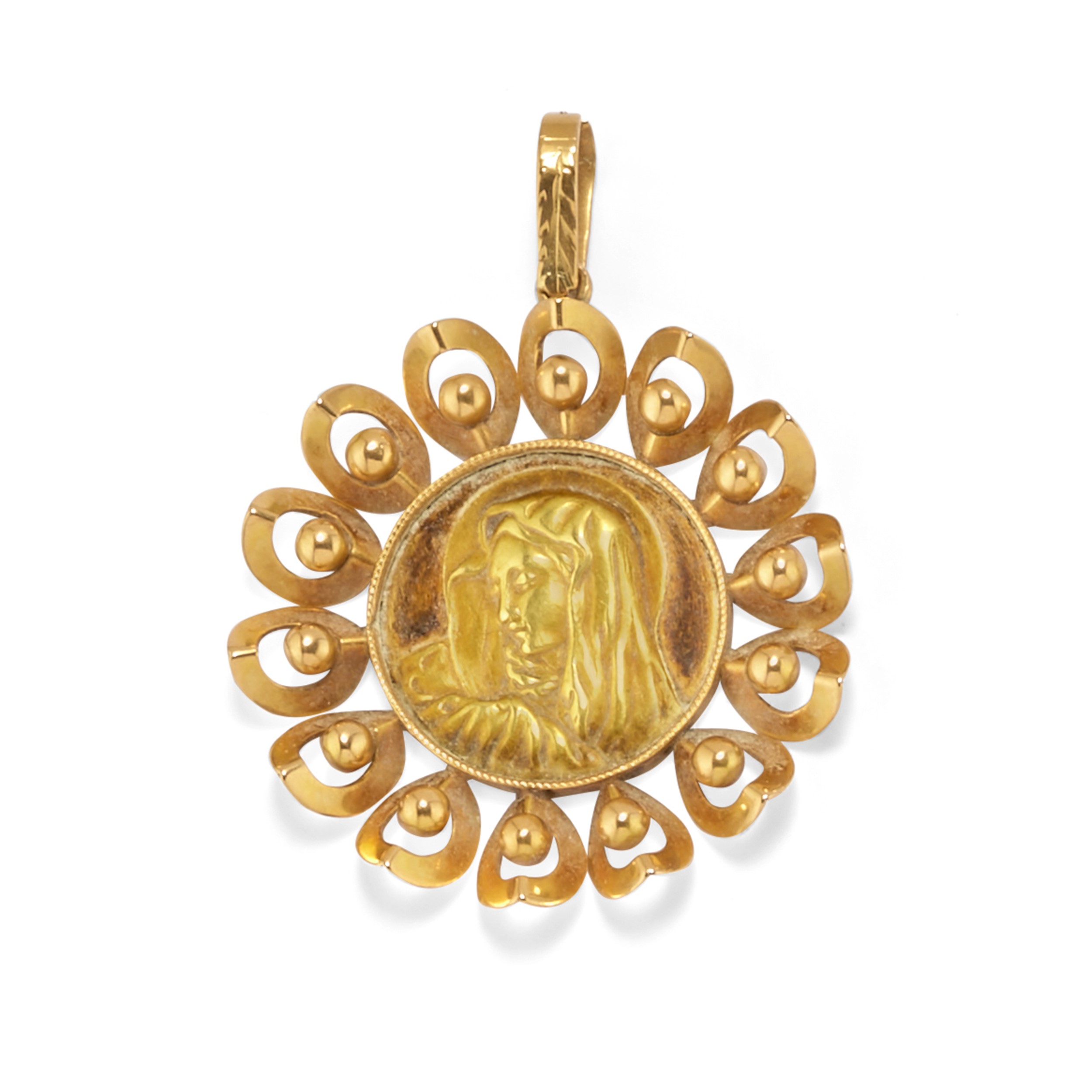 Otto pendenti in oro giallo 18k e metallo brunito