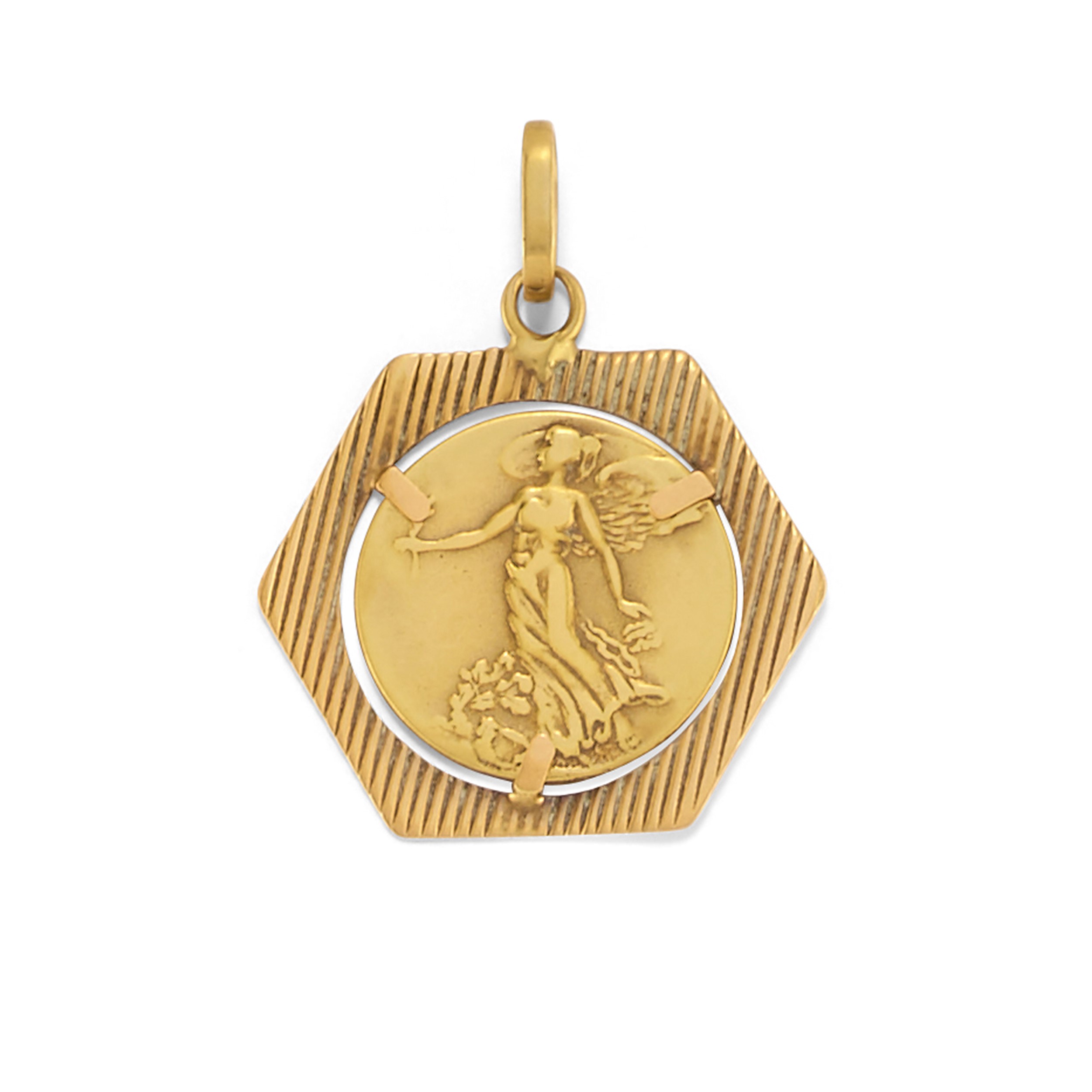 Otto pendenti in oro giallo 18k e metallo brunito