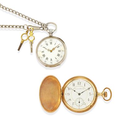 Due orologi da tasca, argento e metallo dorato, a carica manuale