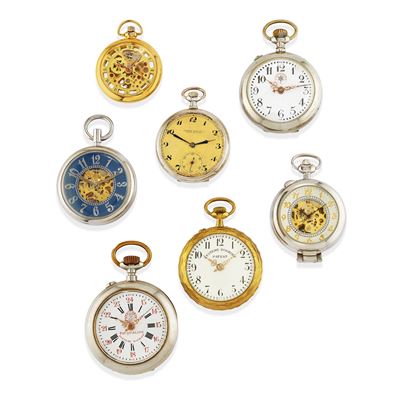 Sette orologi da tasca in acciaio e metallo dorato