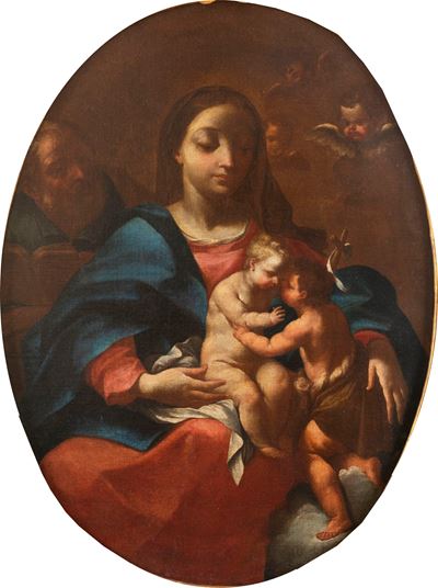 Autore sconosciuto, Sacra Famiglia con San Giovannino, olio su tela ovale
