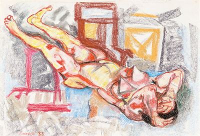 Nudo in un interno, pastelli su carta intelata