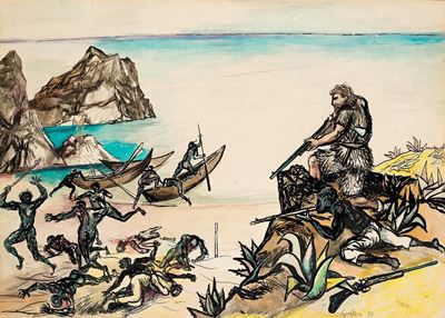 Robinson Crosuè / Assalto, tecnica mista su carta