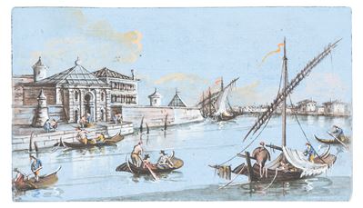 Veduta del castello e porto di Chioggia, gouache su carta