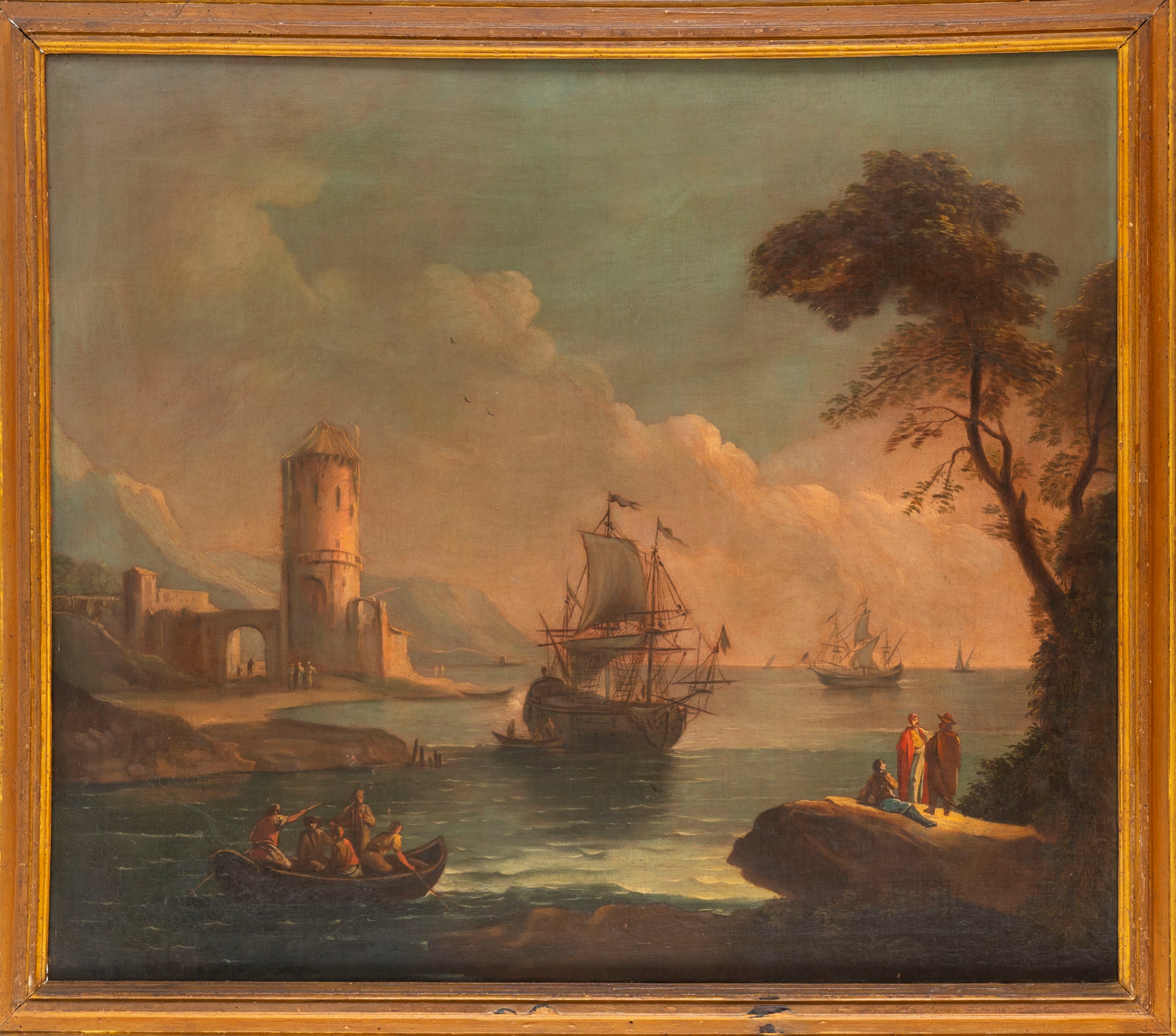 Maniera di Claude Joseph Vernet - Marina con Velieri e Astanti