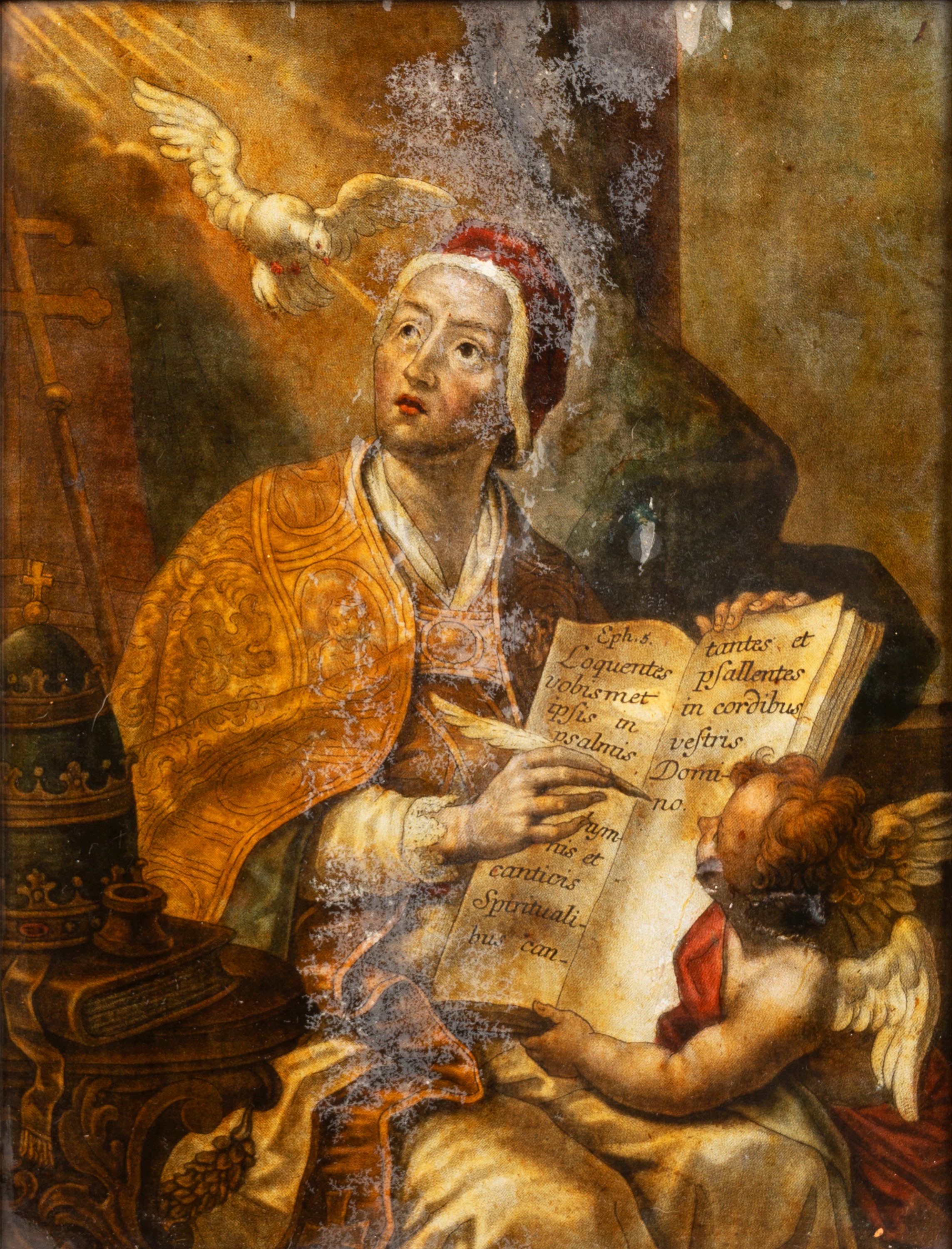 Scuola Italiana, Secolo XIX - Due Stampe Sottovetro Raffiguranti San Luca e San Gregorio Magno