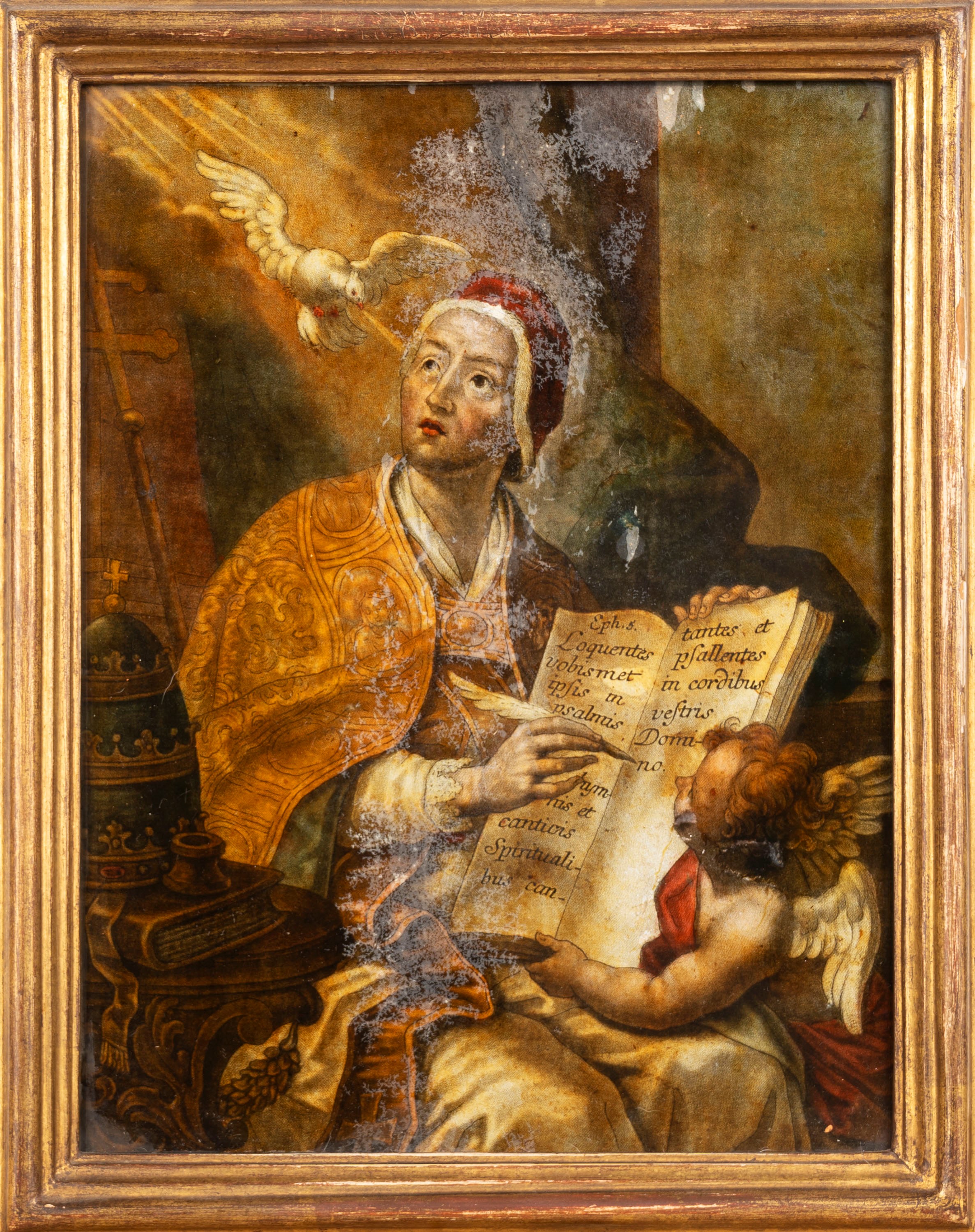 Scuola Italiana, Secolo XIX - Due Stampe Sottovetro Raffiguranti San Luca e San Gregorio Magno
