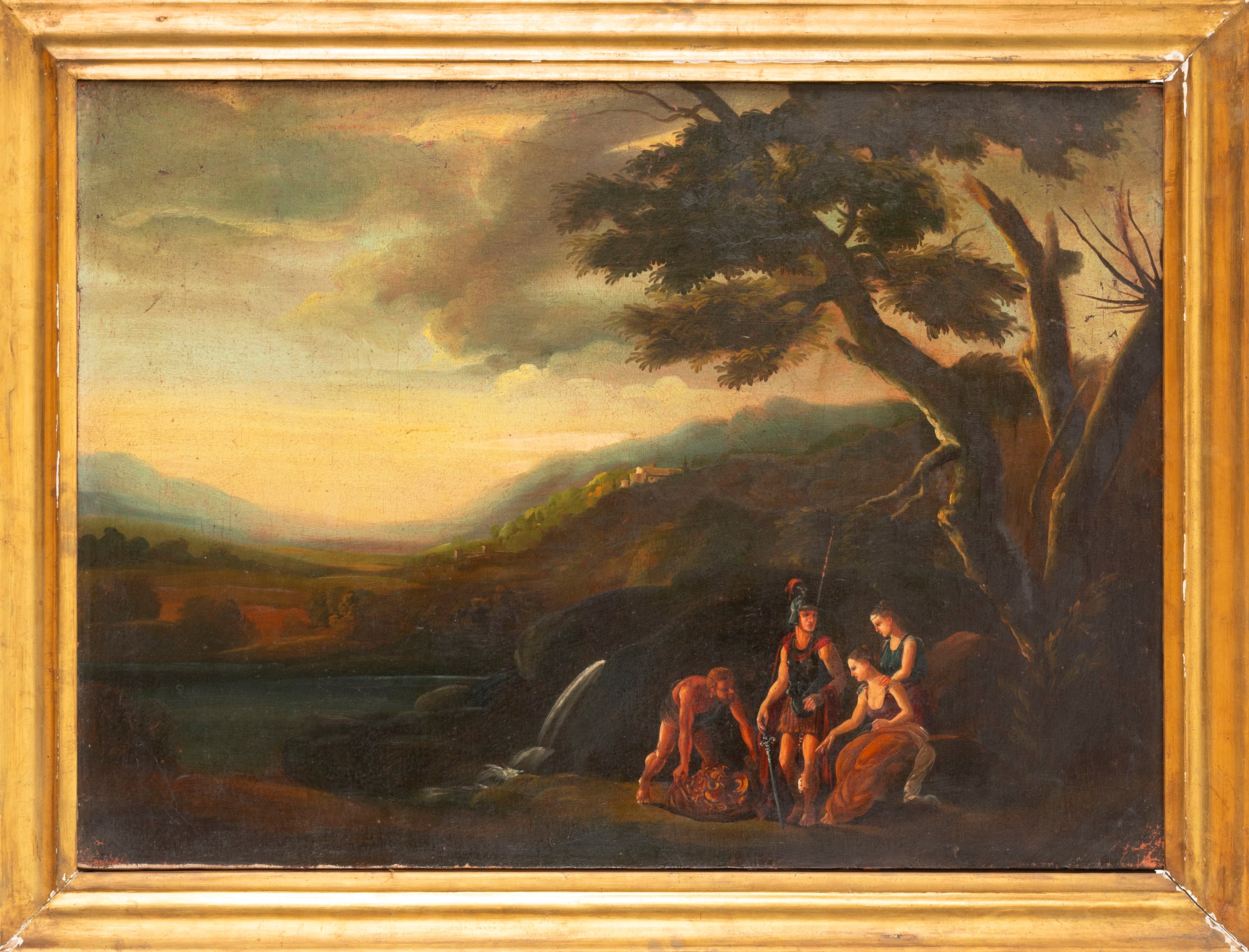Maniera di Nicolas Poussin - Paesaggio con Scena Allegorica