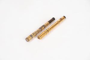 Due penne stilografiche placcate in oro, con pennino in oro 14k, secolo XX