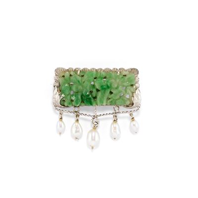 Spilla con giada giadeite traforata, oro bianco 18K