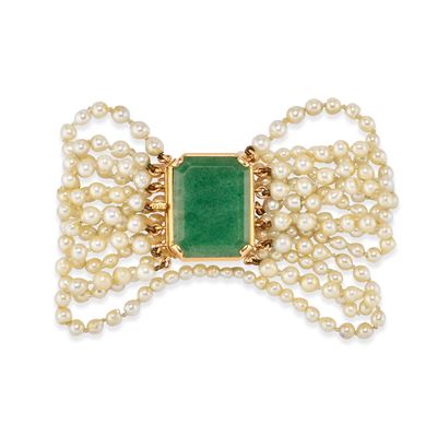 Bracciale in oro giallo 18k con perle coltivate e chiusura in giada