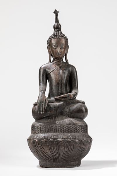 Buddha, statuetta assisa in bronzo, Laos, XIX secolo
