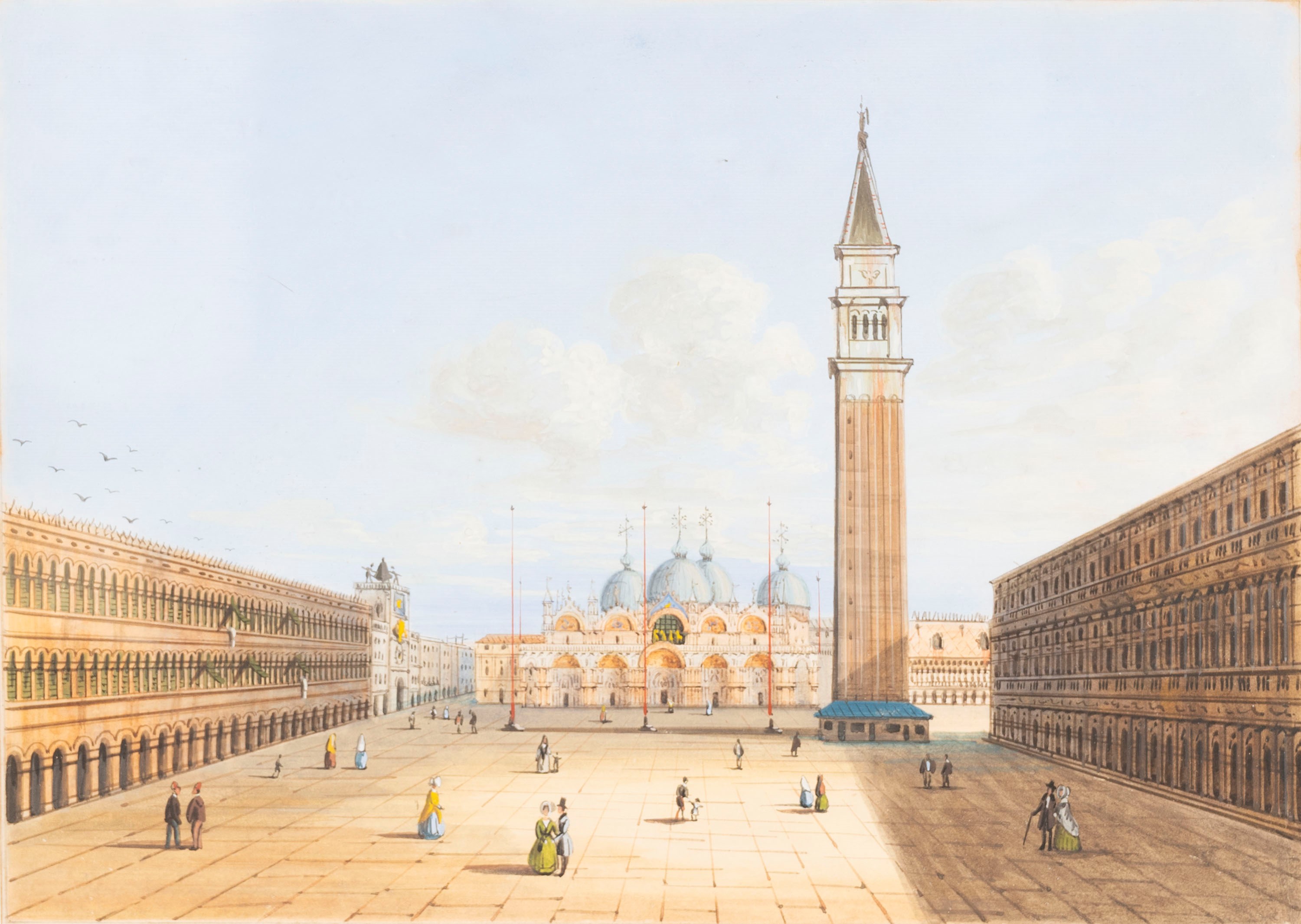 Scuola Veneta, Secolo XIX - Gouache su carta, Venezia, Piazza San Marco e Venezia, Bacino di San ...
