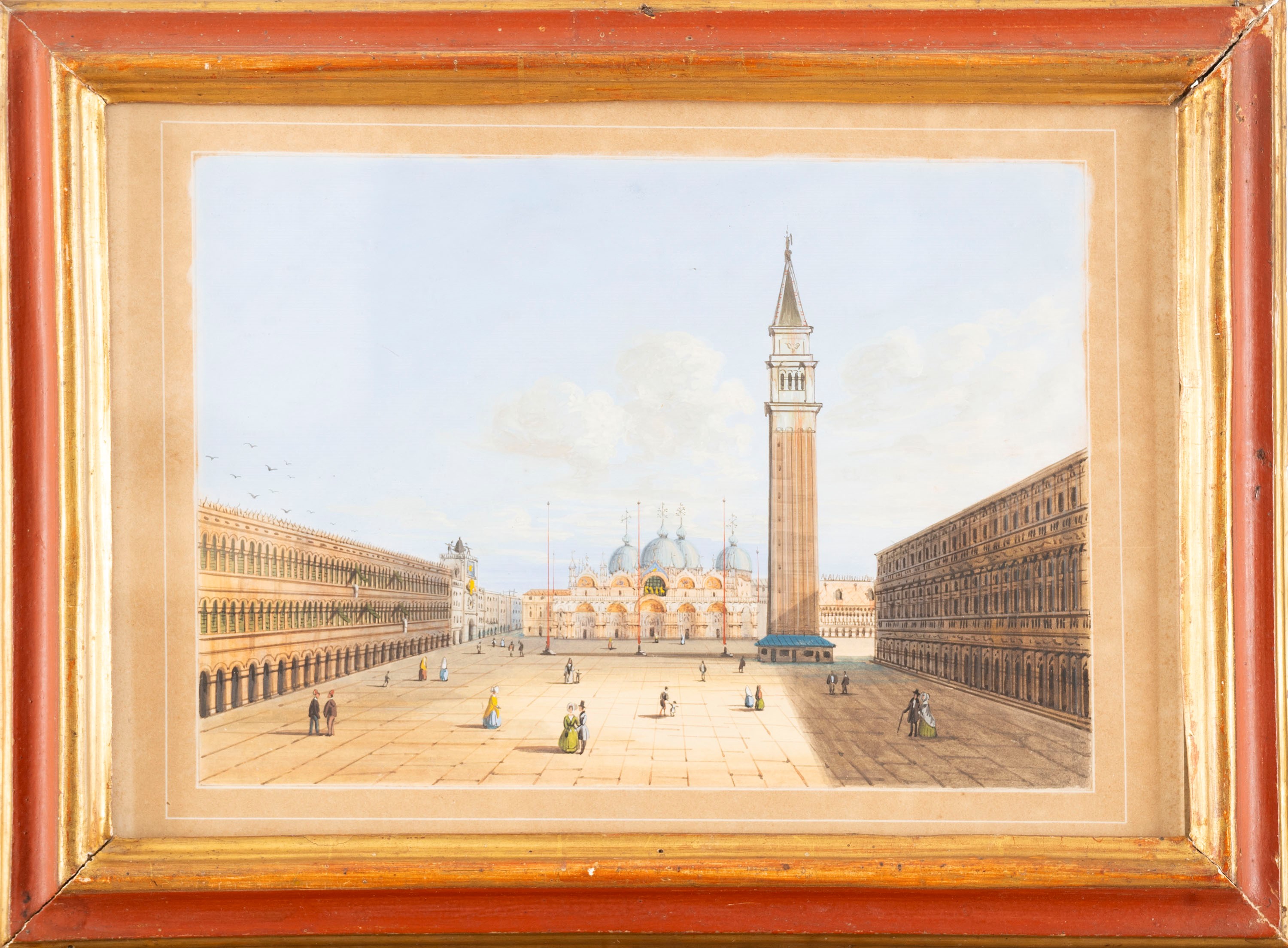 Scuola Veneta, Secolo XIX - Gouache su carta, Venezia, Piazza San Marco e Venezia, Bacino di San ...