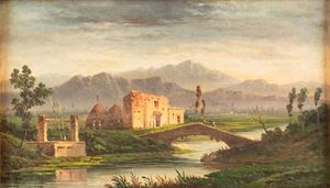 Paesaggio con ponte e casolare