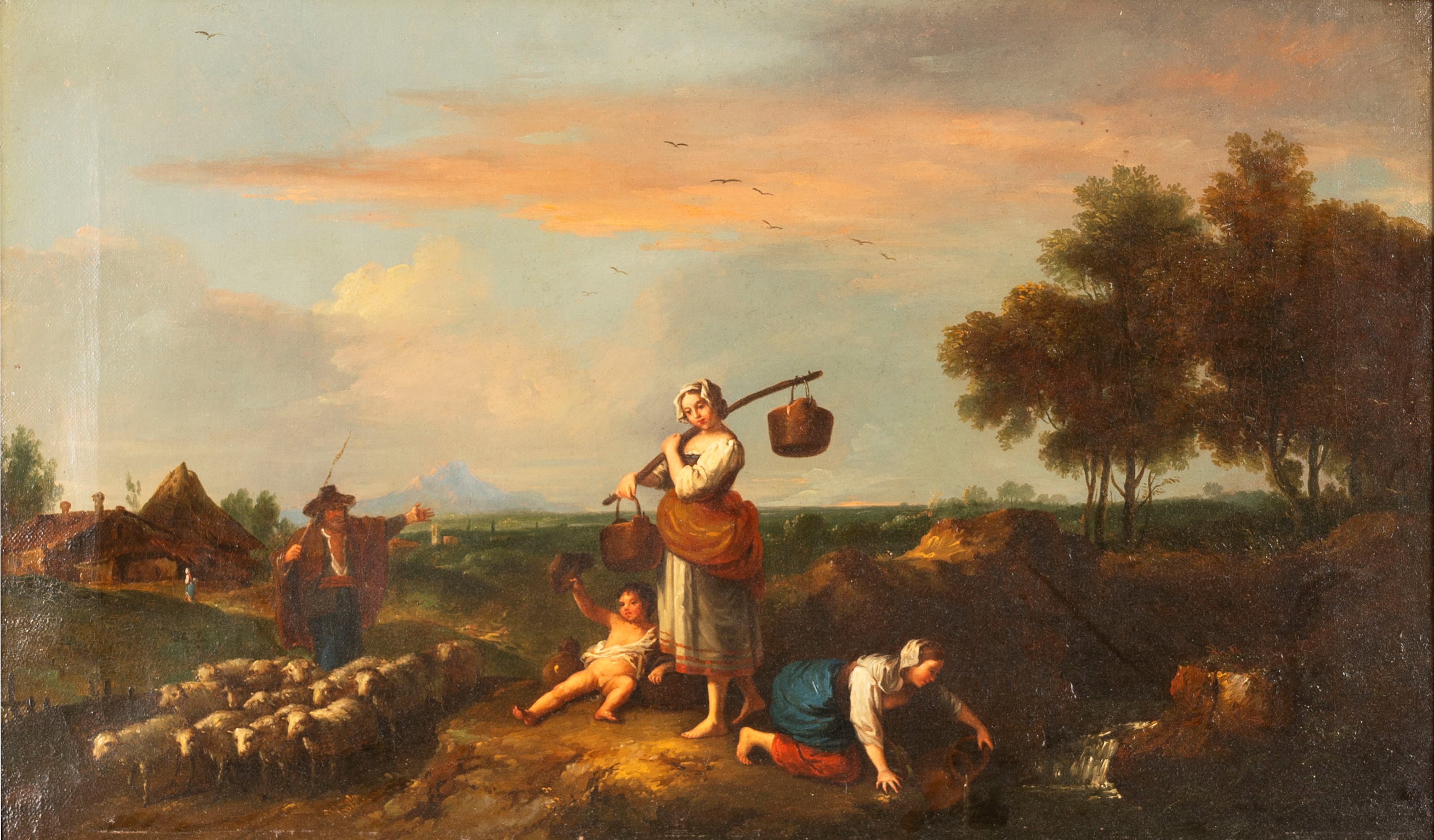 Due paesaggi arcadici con pastori e contadine