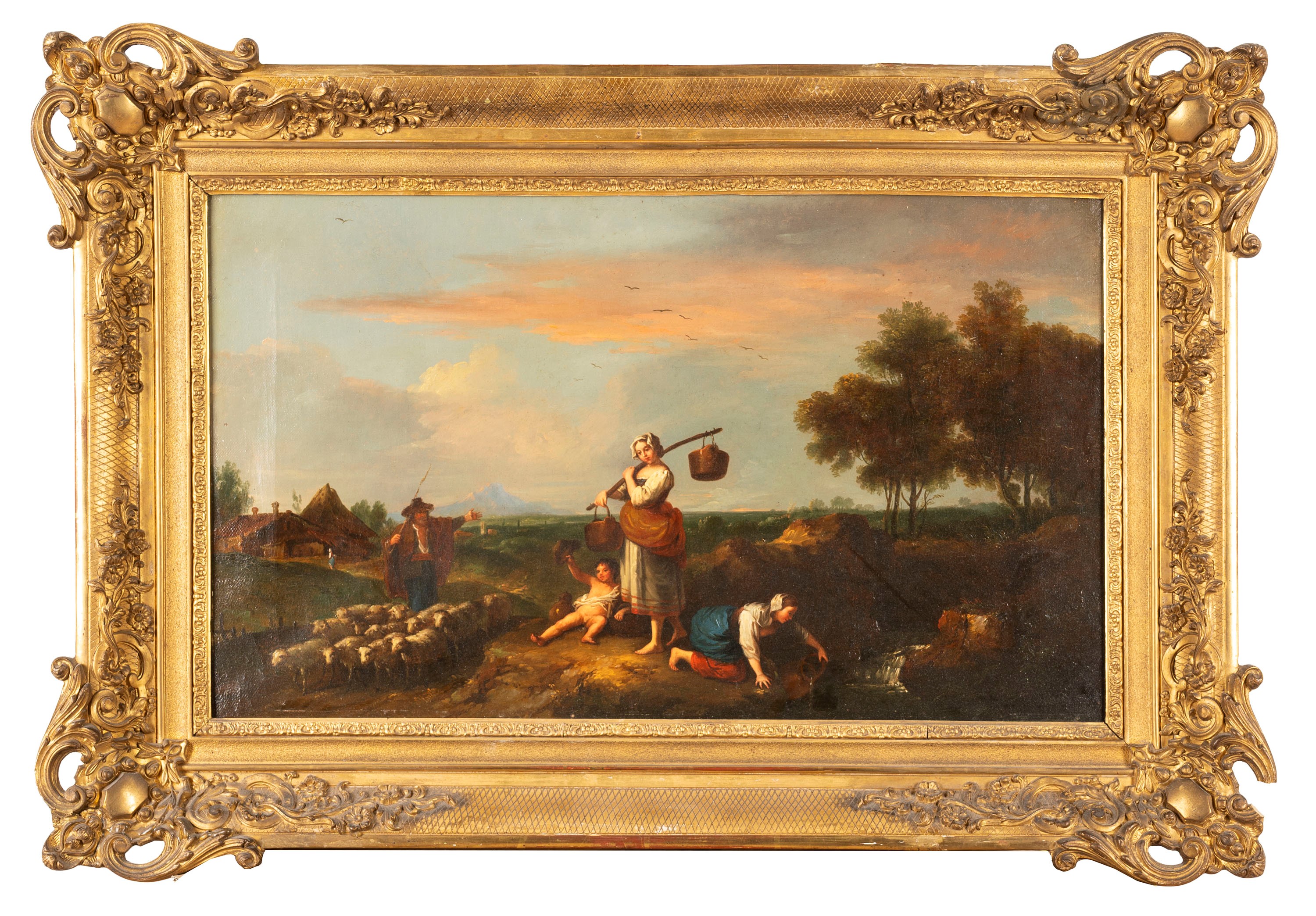 Due paesaggi arcadici con pastori e contadine