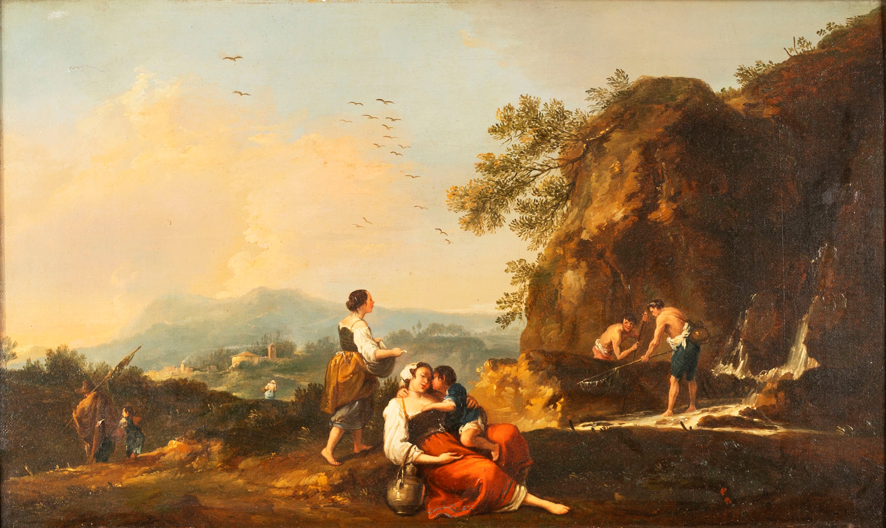 Due paesaggi arcadici con pastori e contadine