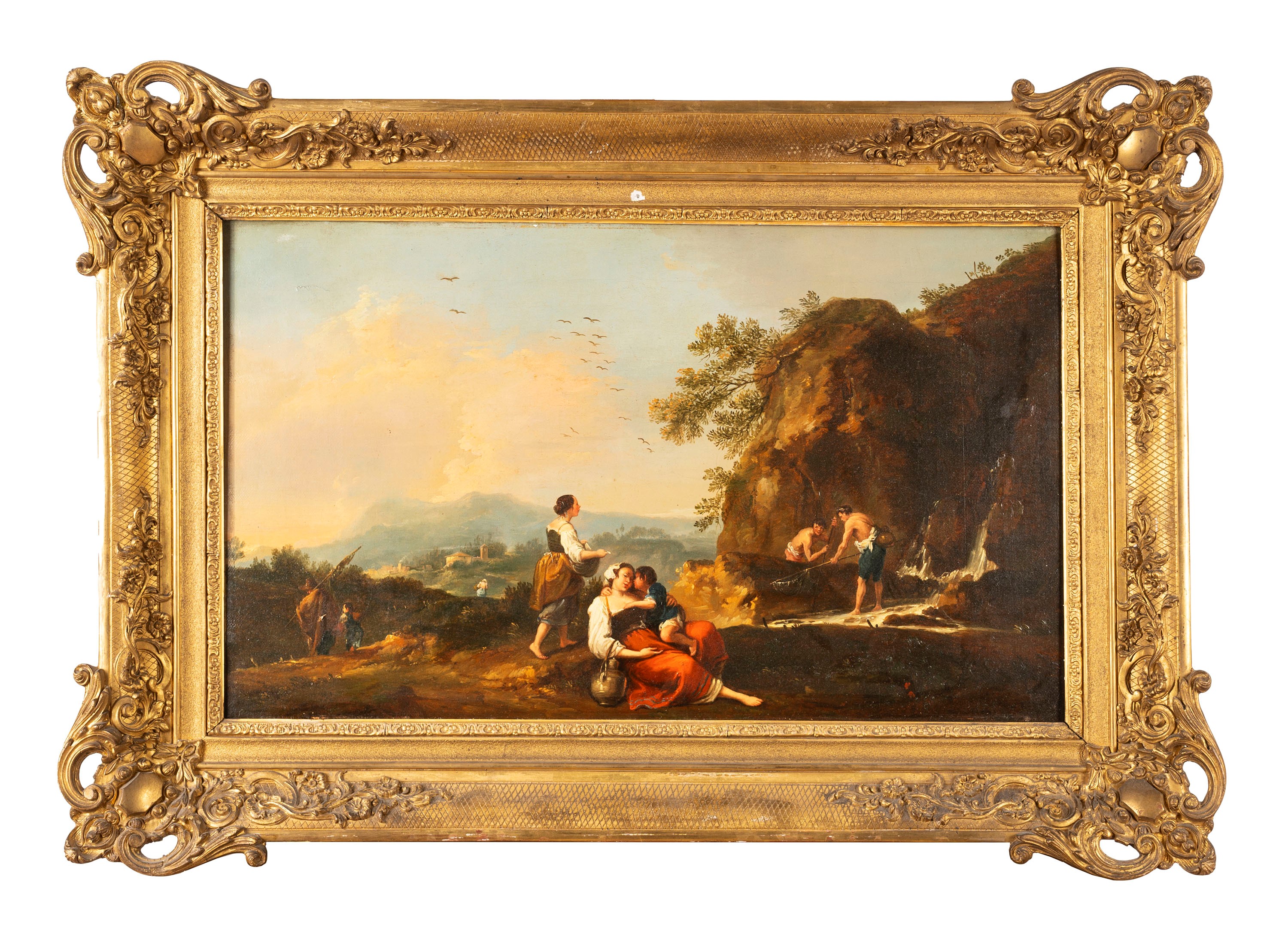 Due paesaggi arcadici con pastori e contadine