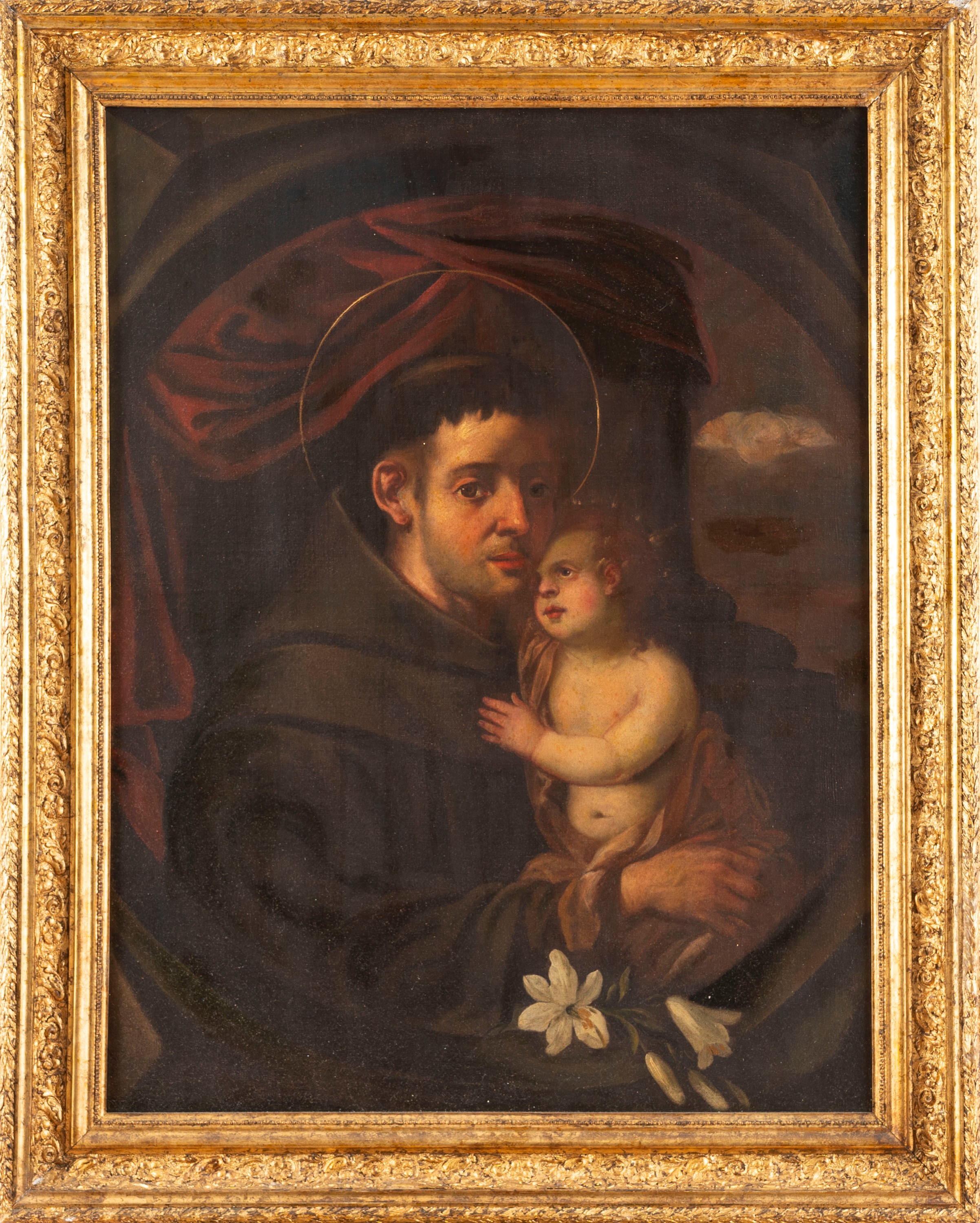 Scuola Italiana, Secolo XVIII - Autore ignoto, Sant'Antonio da Padova con il Bambino, olio su tel...
