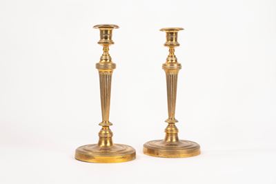 Coppia di Candelieri Impero in Bronzo Dorato, Inizi Secolo XIX