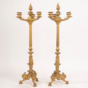 Coppia di candelabri a quattro luci, secolo XIX