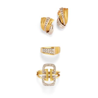 Lotto di gioielli in oro bicolore 18k con diamanti taglio huit-huit
