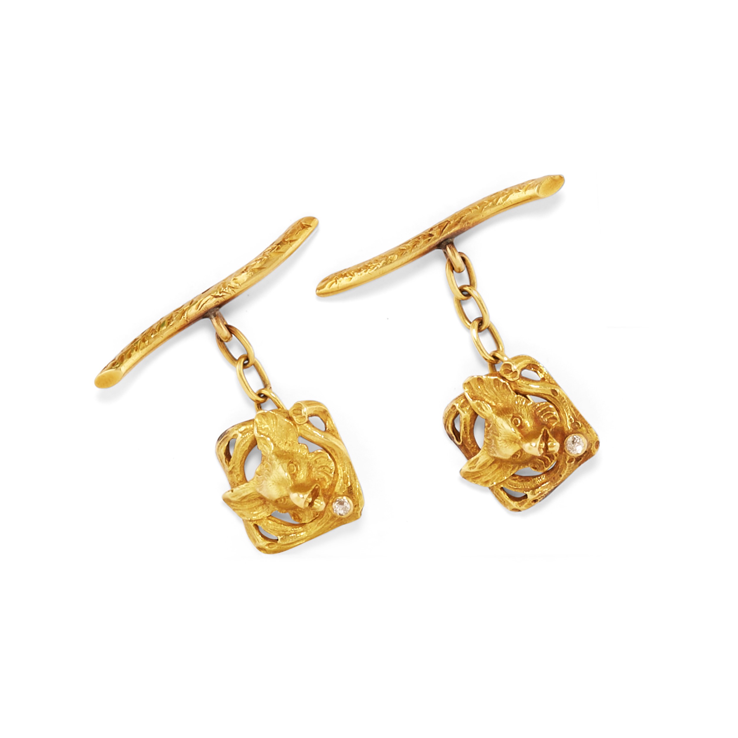 Cinque coppie di polsini in oro giallo 18k con pietre diverse