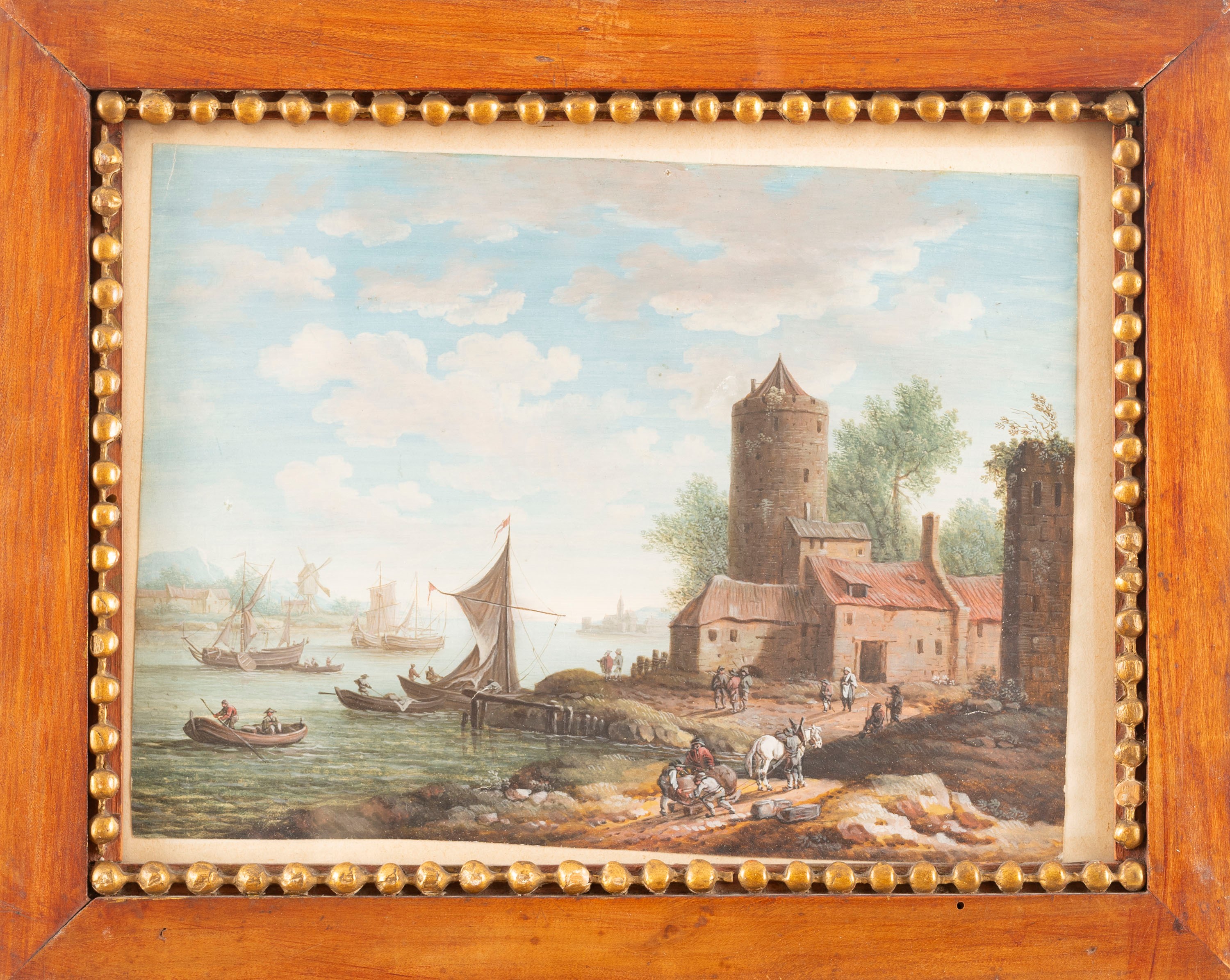 Scuola Tedesca (francoforte?), Metà del Secolo XVIII - Autore ignoto, Paesaggio con astanti lungo...