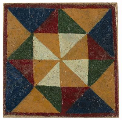 Motivo geometrico, distacco di pittura murale a tempera su tela