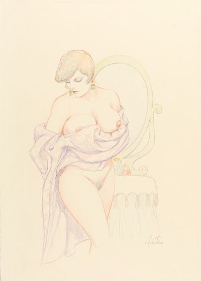 La toilette, matita e pastelli su cartoncino applicato a cartone