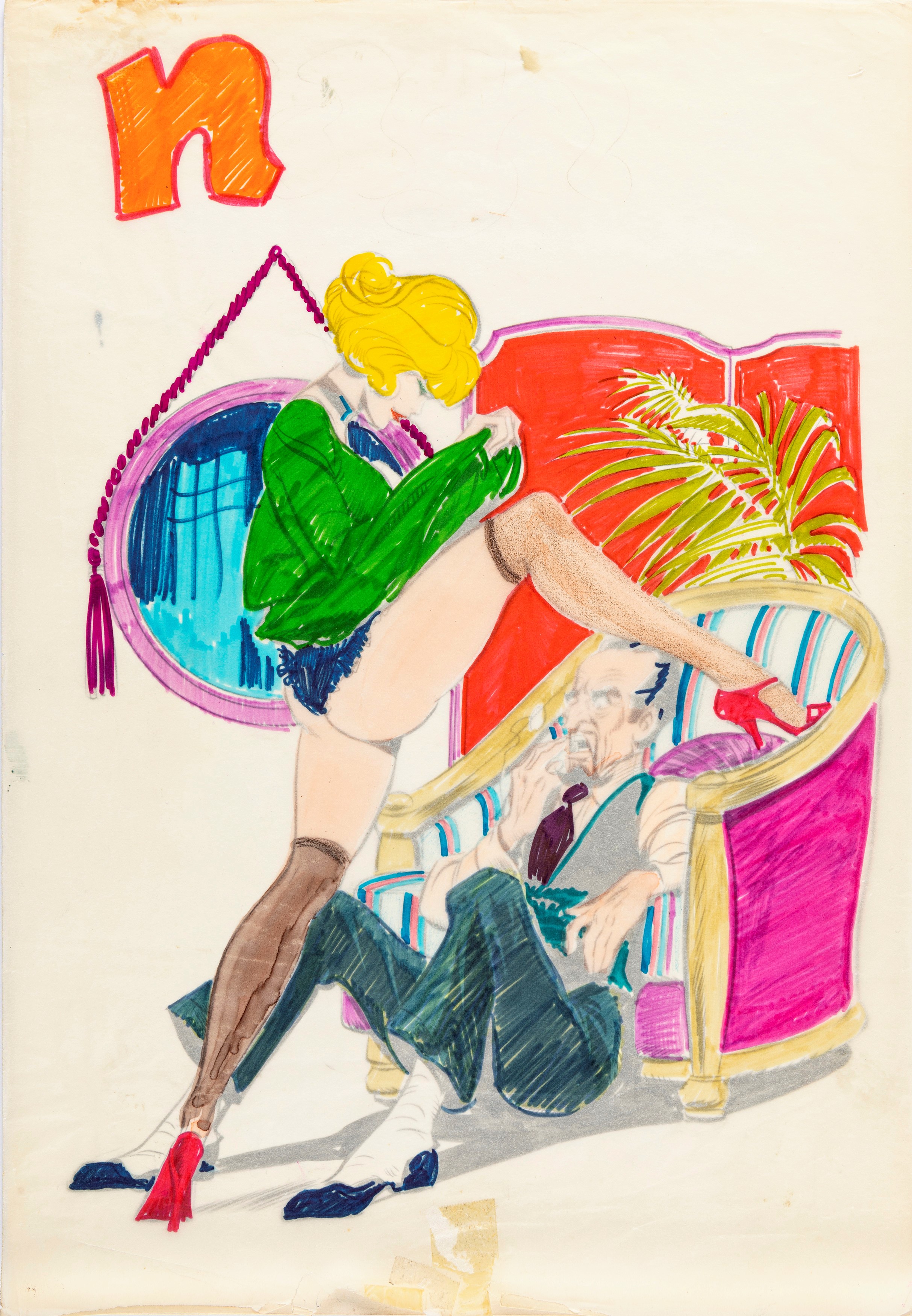 Leone Frollo - Naga - Un incredibile intrigo, matita e china su cartoncino