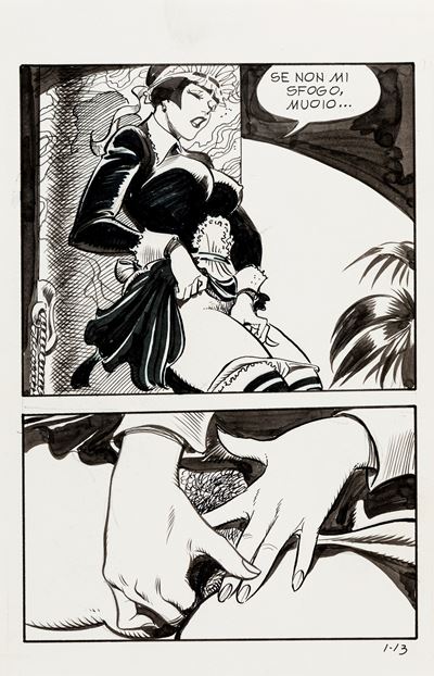 Storie erotiche - Villa Orgasmo, matita e china su cartoncino, 1988