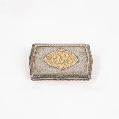Scatolina in Argento con Placca sul Coperchio in Argento Dorato, Inizio Secolo XX