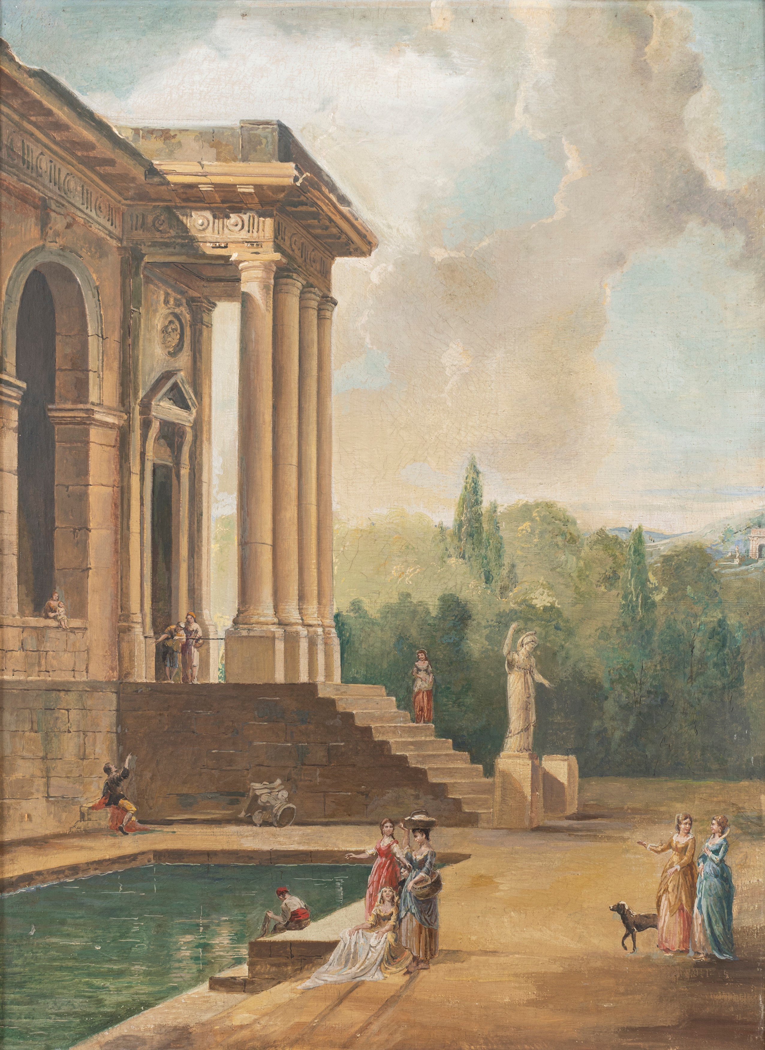 Maniera di Giovanni Paolo Panini - Due Capricci Architettonici con Astanti