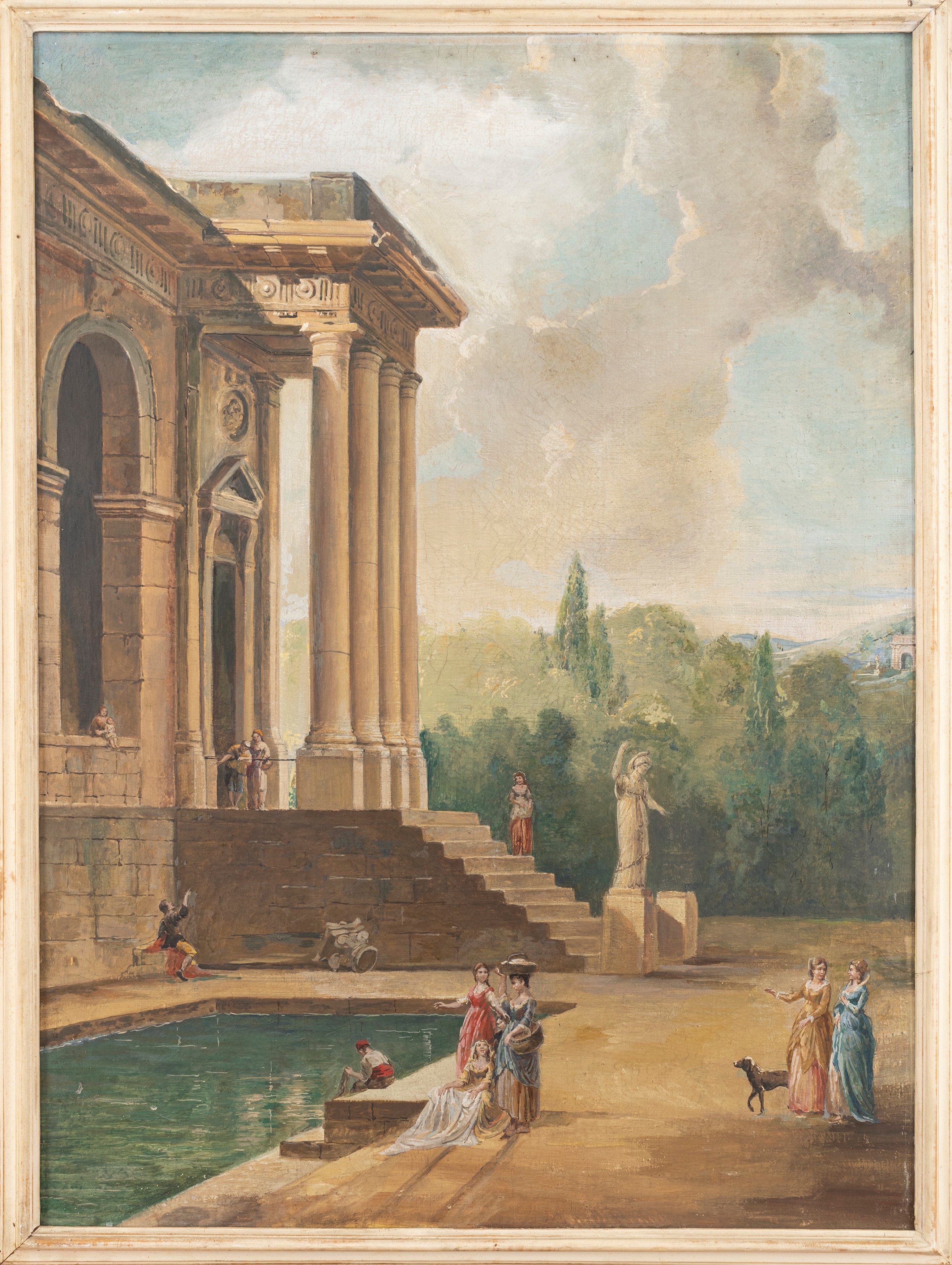 Maniera di Giovanni Paolo Panini - Due Capricci Architettonici con Astanti