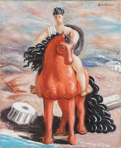 Cavallo e cavaliere, olio su tela
