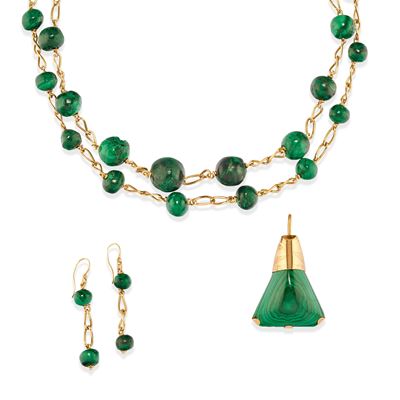 Lotto di gioielli in oro giallo 18k con malachite