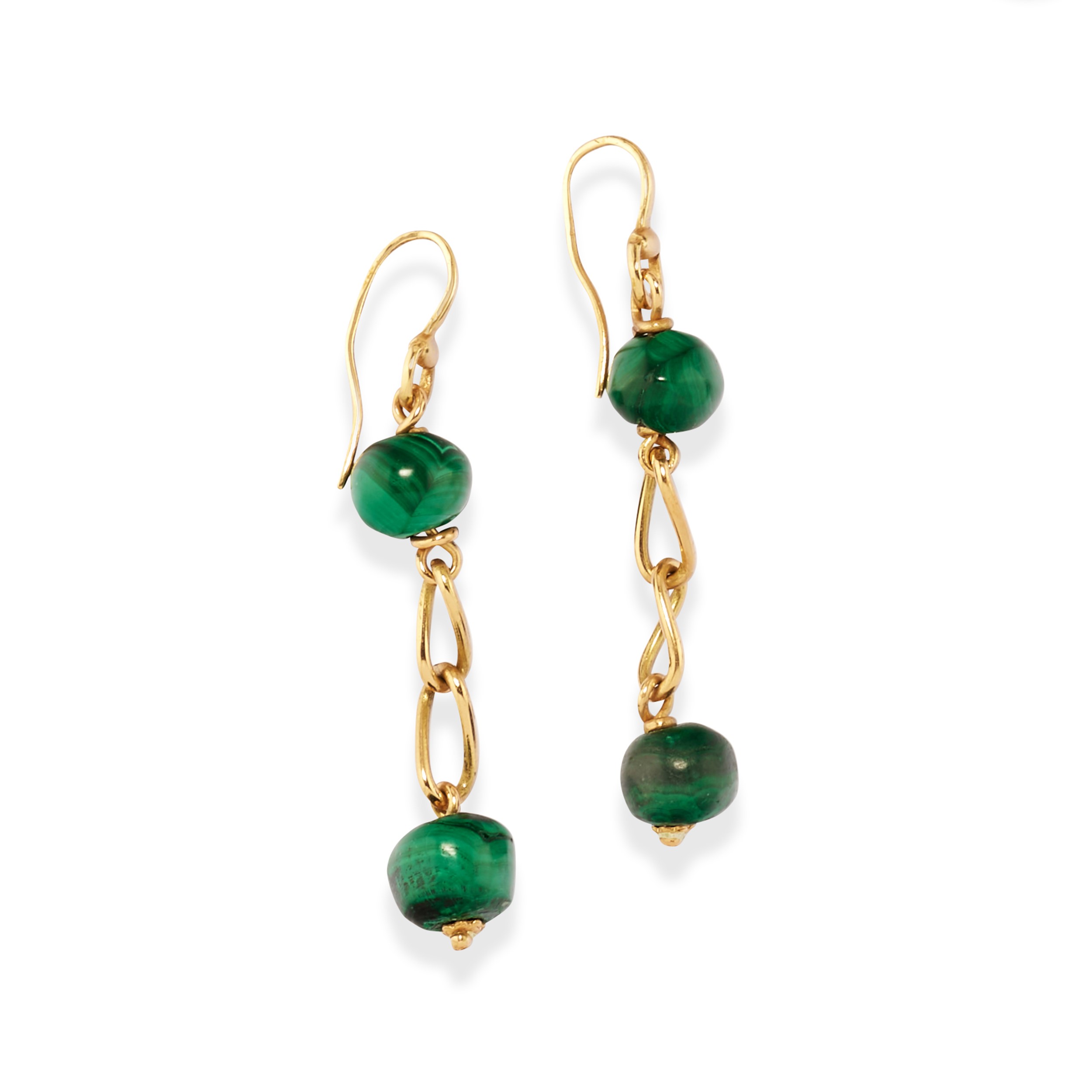 Lotto di gioielli in oro giallo 18k con malachite