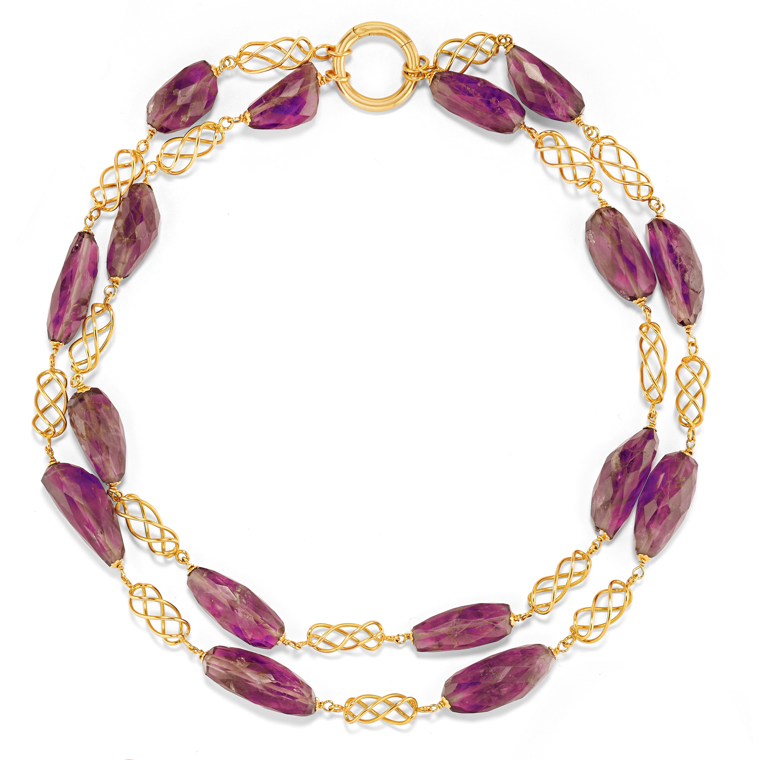 Demi-parure in oro giallo 18k con ametiste, collana e orecchini pendenti